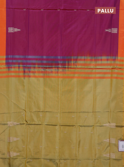 Banana pith saree magenta pink and yellow shade with thread woven buttas and simple border