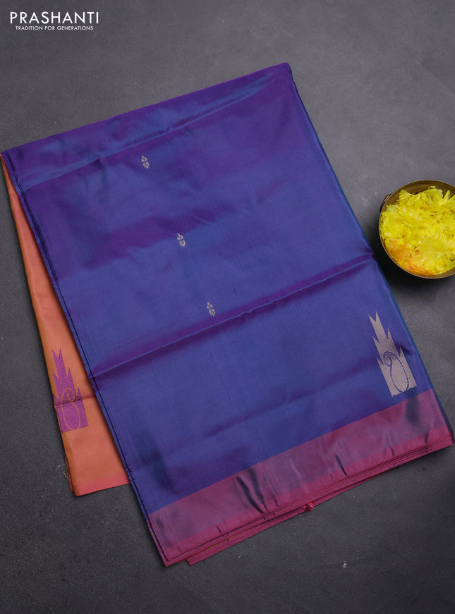 Banana pith saree dual shade of purple and pink shade with thread woven buttas and simple border