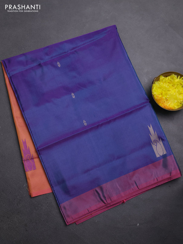 Banana pith saree dual shade of purple and pink shade with thread woven buttas and simple border