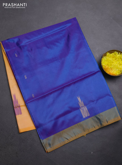 Banana pith saree violet and mango yellow with thread woven buttas and simple border