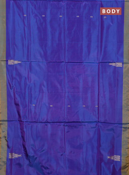 Banana pith saree violet and mango yellow with thread woven buttas and simple border