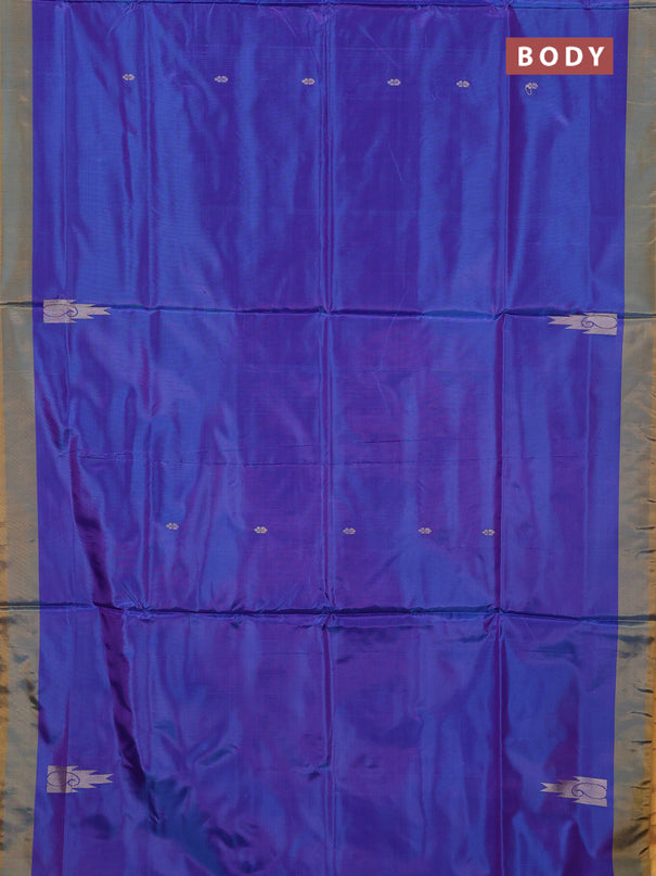 Banana pith saree violet and mango yellow with thread woven buttas and simple border