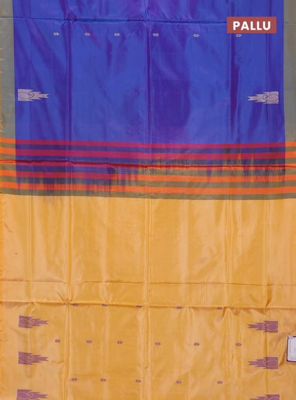 Banana pith saree violet and mango yellow with thread woven buttas and simple border