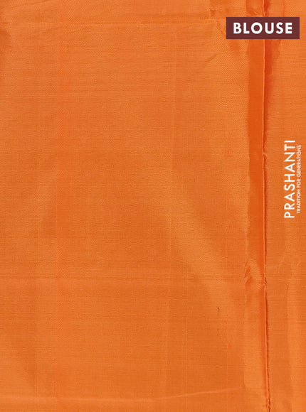 Banana pith saree peacock green and orange with thread woven buttas in borderless style