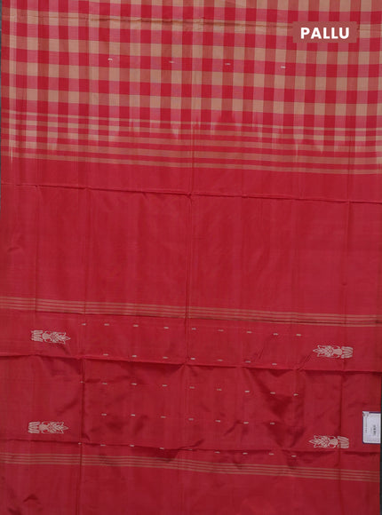 Banana pith saree beige and maroon with allover checks & thread woven buttas in borderless style