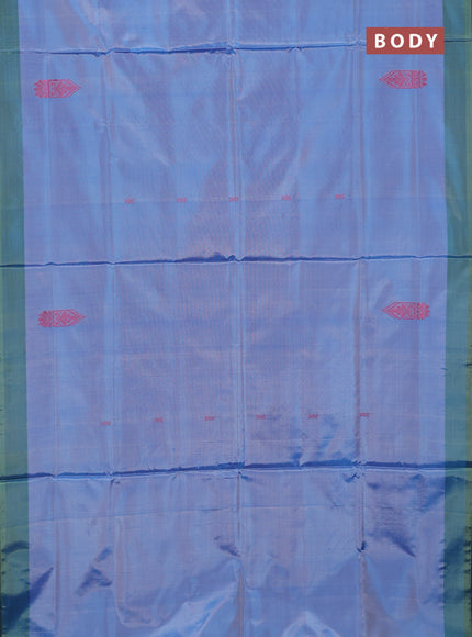 Banana pith saree pastel blue and green shade with thread woven buttas and simple border
