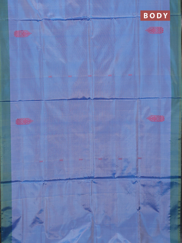 Banana pith saree pastel blue and green shade with thread woven buttas and simple border