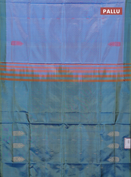 Banana pith saree pastel blue and green shade with thread woven buttas and simple border