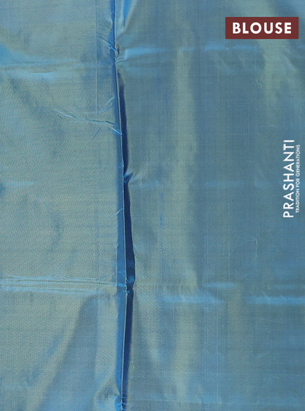 Banana pith saree pastel blue and green shade with thread woven buttas and simple border