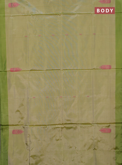 Banana pith saree pista green shade and light green with thread woven buttas and simple border