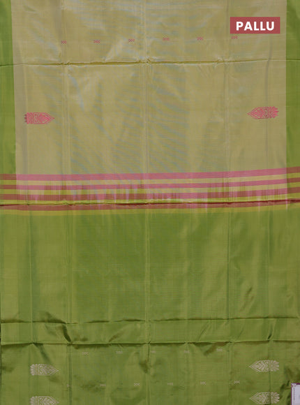 Banana pith saree pista green shade and light green with thread woven buttas and simple border
