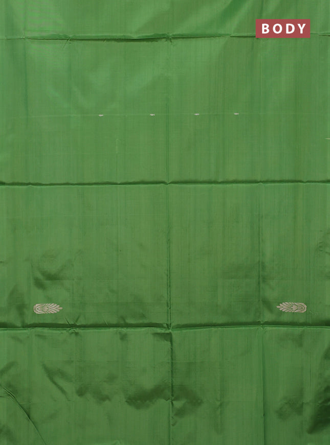Banana pith saree green and pink with thread woven buttas in borderless style