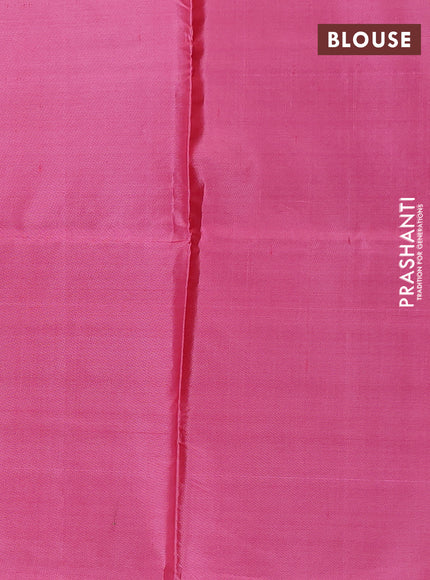 Banana pith saree green and pink with thread woven buttas in borderless style