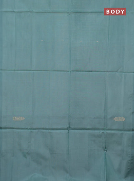 Banana pith saree pastel green shade and pink with thread woven buttas in borderless style