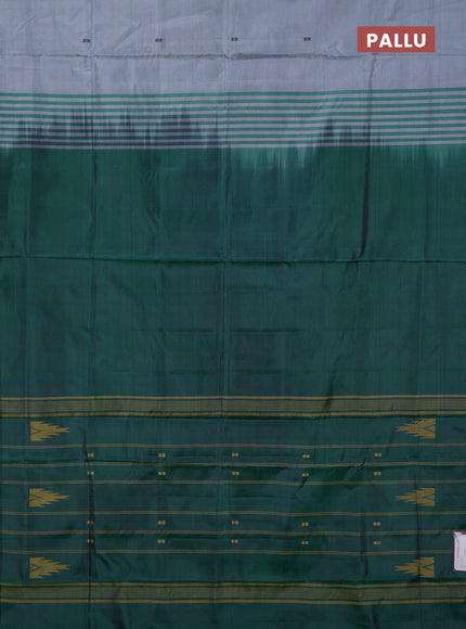 Banana pith saree grey shade and bottle green with thread woven buttas in borderless style