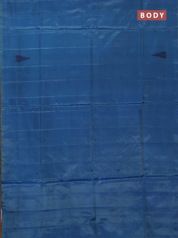 Banana pith saree blue and mustard with thread woven buttas in borderless style
