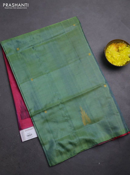 Banana pith saree green shade and pink with thread woven buttas in borderless style