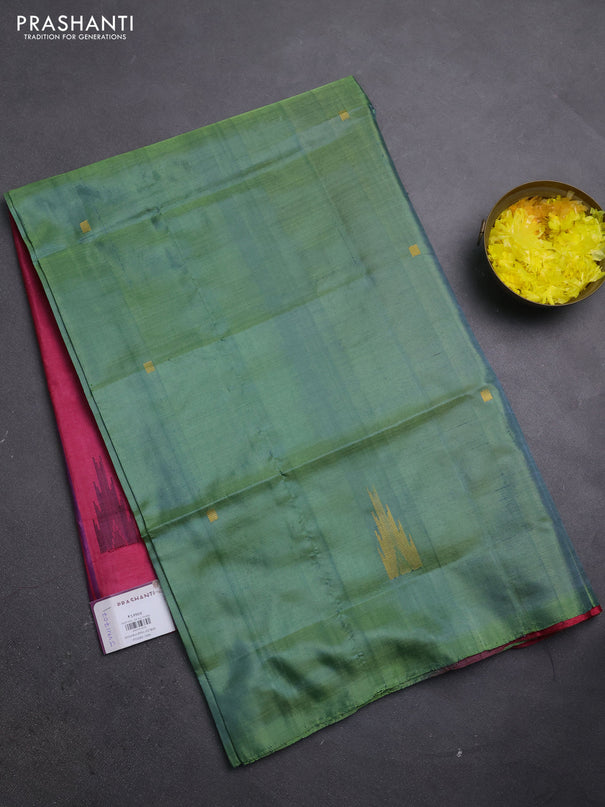 Banana pith saree green shade and pink with thread woven buttas in borderless style