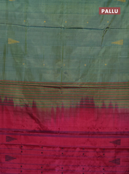 Banana pith saree green shade and pink with thread woven buttas in borderless style