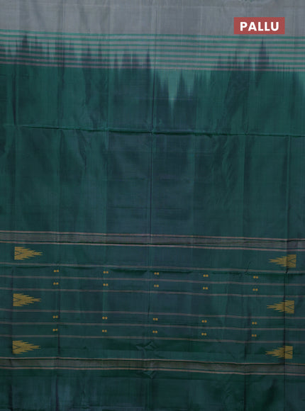Banana pith saree grey shade and dark green with thread woven buttas in borderless style