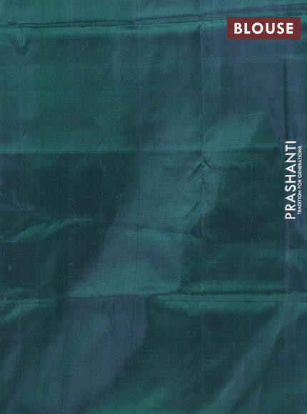 Banana pith saree grey shade and dark green with thread woven buttas in borderless style