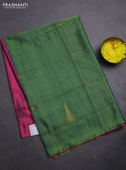 Banana pith saree green and pink with thread woven buttas in borderless style