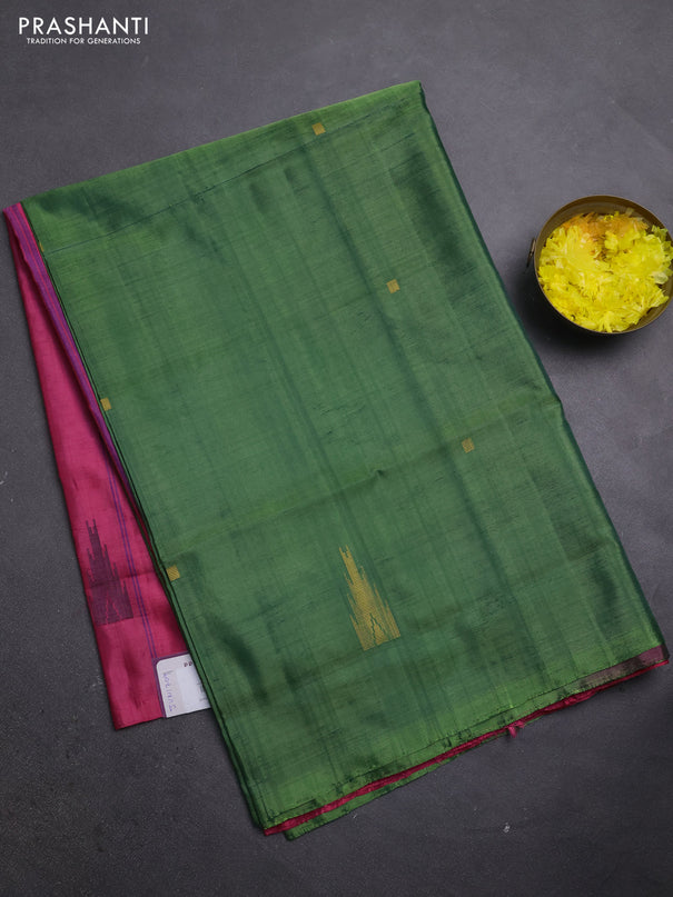 Banana pith saree green and pink with thread woven buttas in borderless style