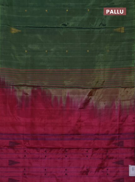 Banana pith saree green and pink with thread woven buttas in borderless style