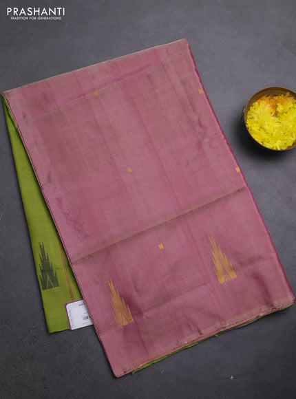 Banana pith saree dual shade of pink and green with thread woven buttas in borderless style