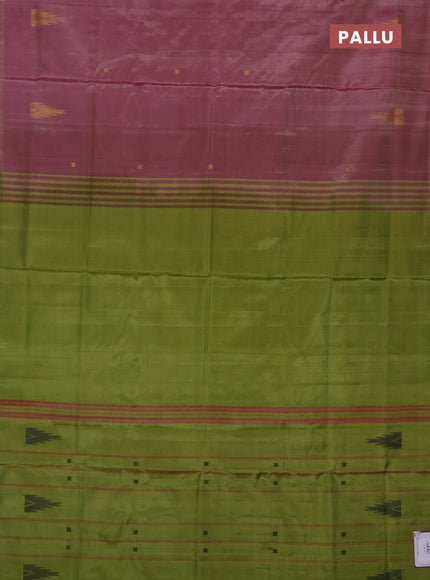 Banana pith saree dual shade of pink and green with thread woven buttas in borderless style