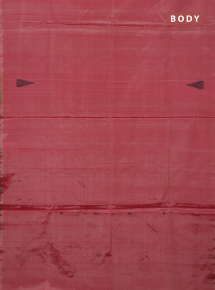 Banana pith saree pink shade and green with thread woven buttas in borderless style