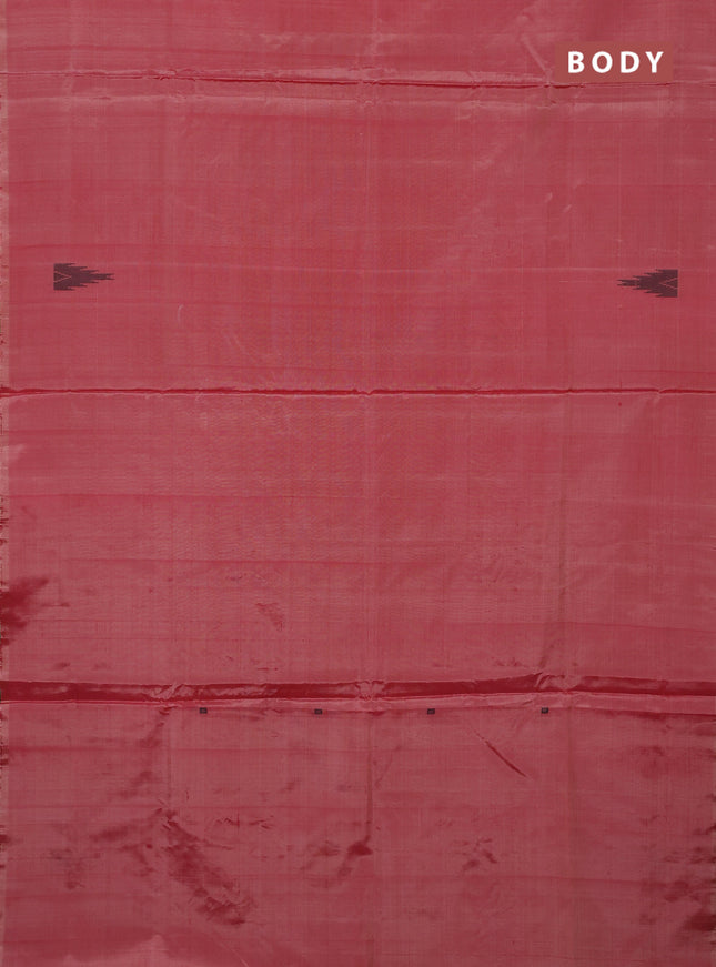 Banana pith saree pink shade and green with thread woven buttas in borderless style