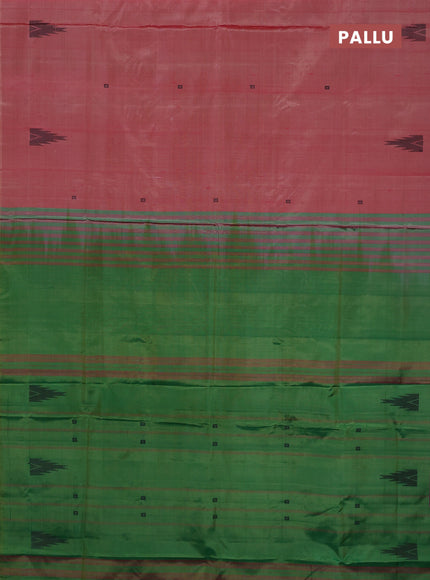 Banana pith saree pink shade and green with thread woven buttas in borderless style