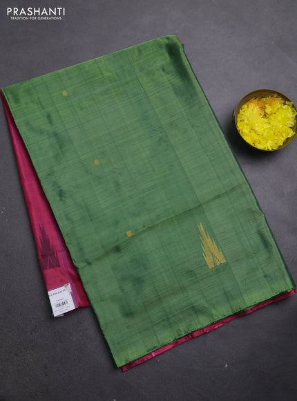 Banana pith saree green and pink with thread woven buttas in borderless style