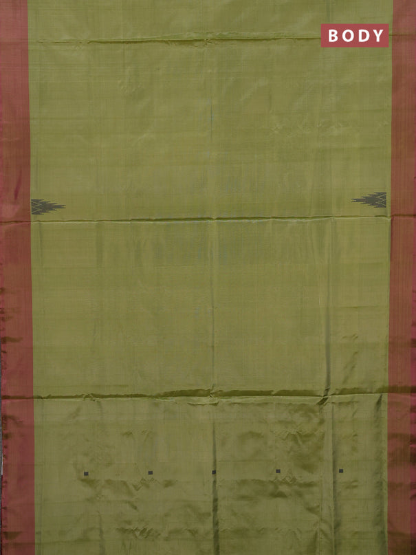 Banana pith saree mehendi green and maroon with thread woven buttas and simple border