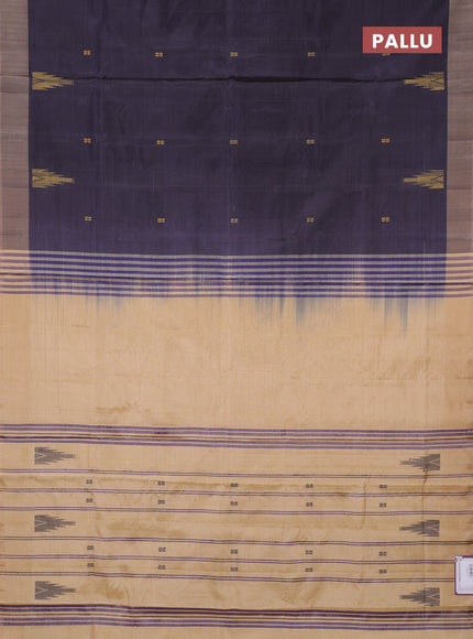 Banana pith saree dark grey and sandal with thread woven buttas and simple border