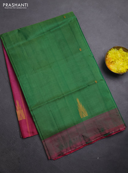 Banana pith saree green and pink with thread woven buttas and simple border