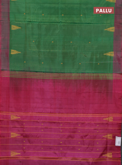 Banana pith saree green and pink with thread woven buttas and simple border