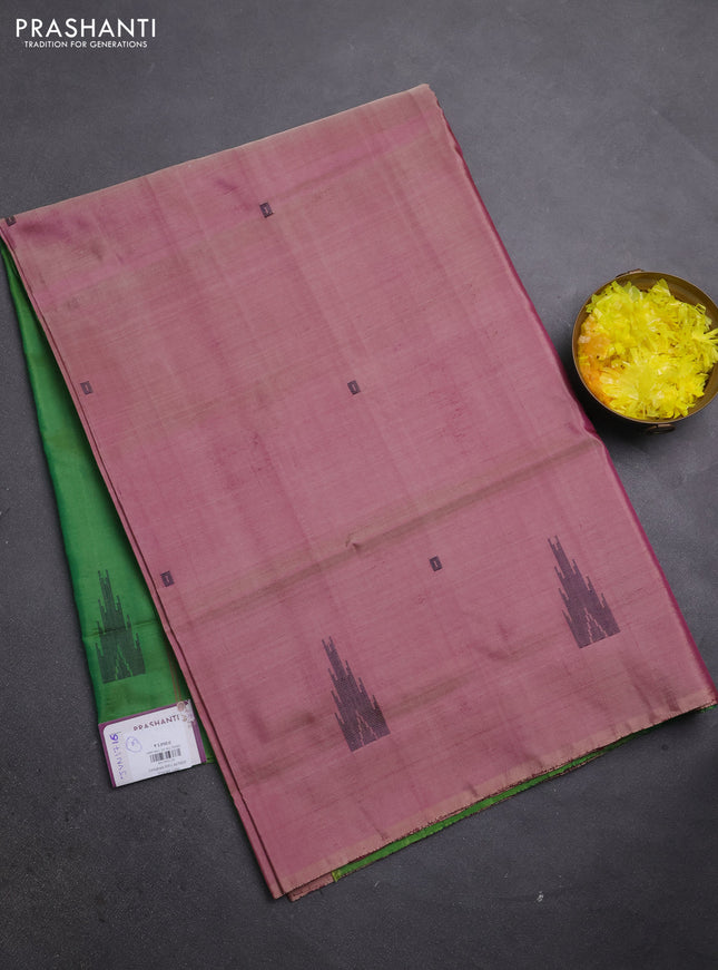 Banana pith saree pastel maroon and green with thread woven buttas and simple border
