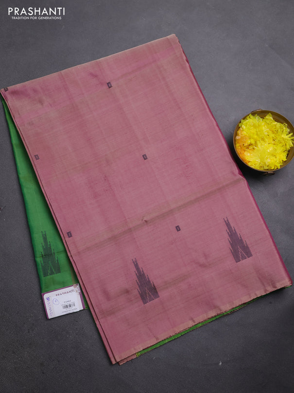 Banana pith saree pastel maroon and green with thread woven buttas and simple border