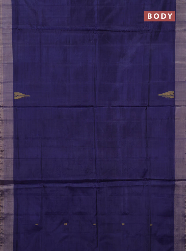 Banana pith saree navy blue and sandal with thread woven buttas and simple border