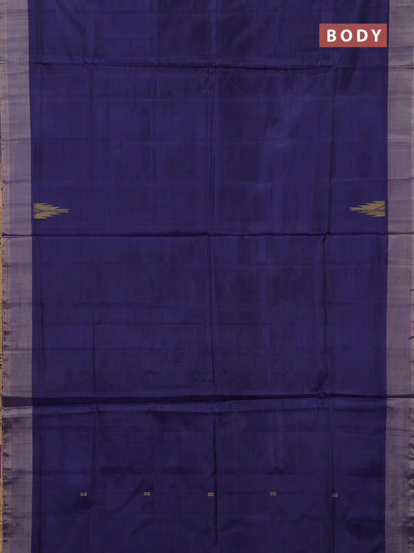 Banana pith saree navy blue and sandal with thread woven buttas and simple border