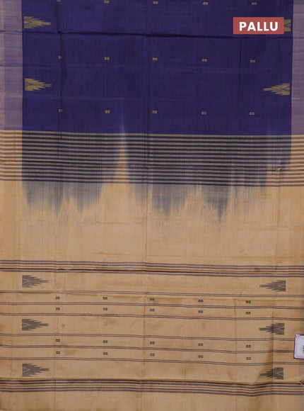 Banana pith saree navy blue and sandal with thread woven buttas and simple border