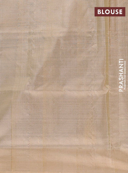 Banana pith saree navy blue and sandal with thread woven buttas and simple border