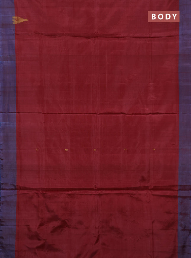 Banana pith saree maroon and blue with thread woven buttas and simple border