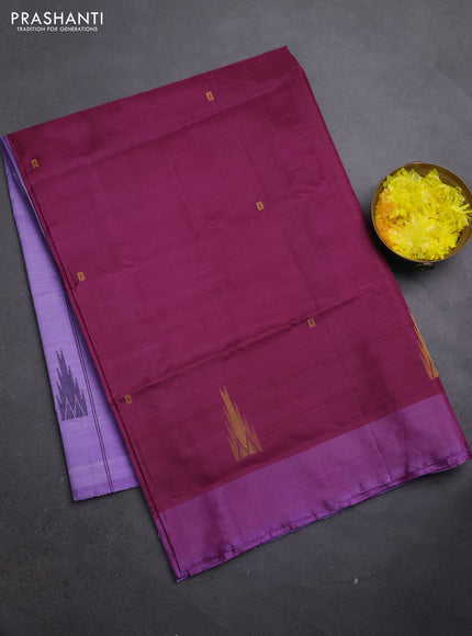 Banana pith saree wine and lavender with thread woven buttas and simple border