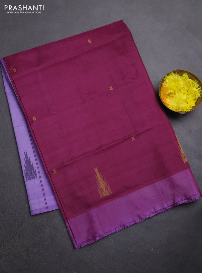 Banana pith saree wine and lavender with thread woven buttas and simple border