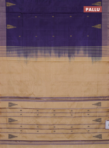 Banana pith saree navy blue shade and sandal with thread woven buttas and simple border