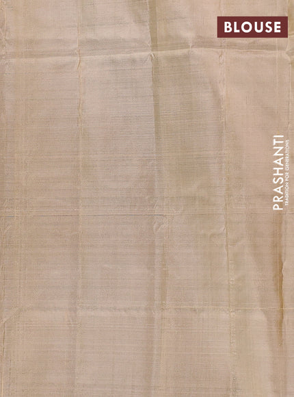 Banana pith saree navy blue shade and sandal with thread woven buttas and simple border