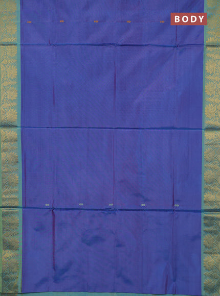 Banana pith saree peacock blue and teal green with thread woven buttas and zari woven border